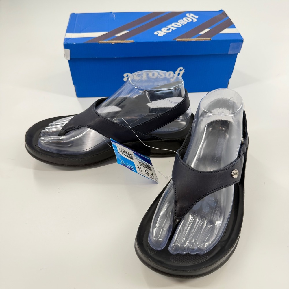 Aerosoft LS 5901 Navy Blue Comfort Slingback Thong Sandals Womens Size 7 EU 38 - Picture 4 of 10
